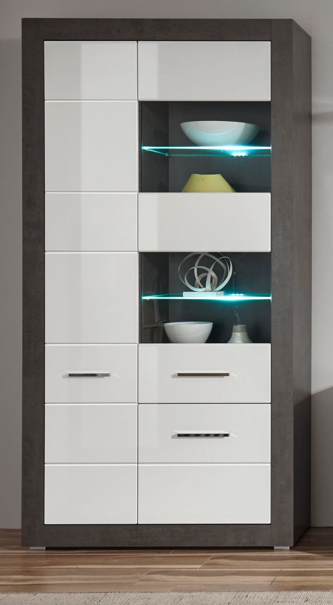 Sign VITRINE Weiß Hochglanz 80 X 195 Cm, Vitrinenschrank Mit 10 Fächern Jetzt Nur Online