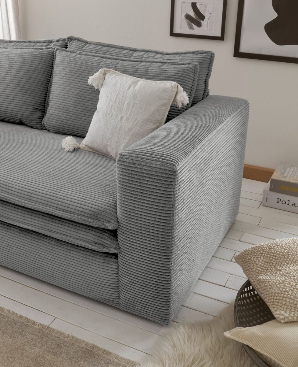 Sofa Set "Pesaro" in hellgrau Cord inklusive Hocker