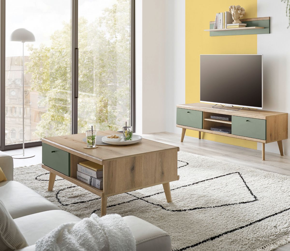 Forte Harllson Couchtisch Mit Schublade - EasyKlix Montage, Mauvella Eiche Design, 106x60x45 Cm