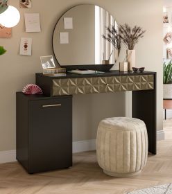 Schminktisch Relief in schwarz und Gold mit 3-D Struktur Kosmetiktisch mit Spiegel 117 cm