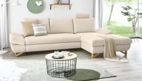 Ecksofa Skalm in creme Velours Sofa mit Bettfunktion und Stauraum 284 cm