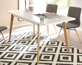 Esstisch Isgard in weiß matt und Scandi Eiche Küchentisch skandinavisch ausziehbar mit Einlegeplatte 140 - 180 x 80 cm Esstisch Isgard in weiß matt und Scandi Eiche Küchentisch skandinavisch ausziehbar mit Einlegeplatte 140 - 180 x 80 cm