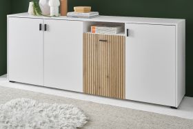 Sideboard Merced in wei matt und Evoke Eiche Kommode 4-trig Breite 200 cm, Soft-Close