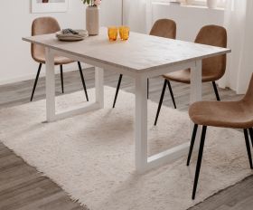 Esstisch Visby in weiß und Sandstein Küchentisch ausziehbar 160 / 200 x 90 cm Esstisch Visby in weiß und Sandstein Küchentisch ausziehbar 160 / 200 x 90 cm