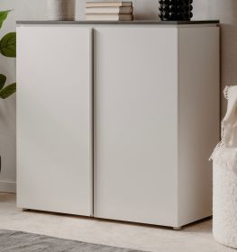 Kommode Briec in wei Glanz und Matera grau Sideboard 89 cm