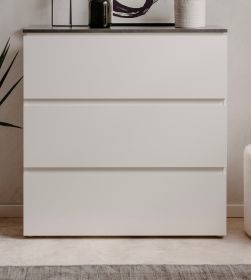 Kommode Briec in weiß Glanz und Matera grau Schubladenkommode 89 cm Kommode Briec in weiß Glanz und Matera grau Schubladenkommode 89 cm