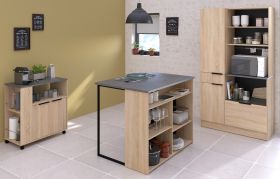 Parisot Kchenschrank Set 3-tlg. Fumay3 in Eiche und Beton grau Kche Buffet Kcheninsel und Mehrzweckschrank