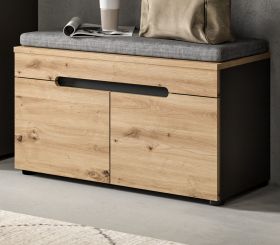 Garderobe Sitzbank Cooper in Artisan Eiche und grau Garderobenbank 80 cm, Soft-Close Garderobe Sitzbank Cooper in Artisan Eiche und grau Garderobenbank 80 cm, Soft-Close
