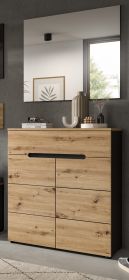 Garderobe Set 2-teilig Cooper in Artisan Eiche und grau Schuhkommode und Spiegel, Soft-Close