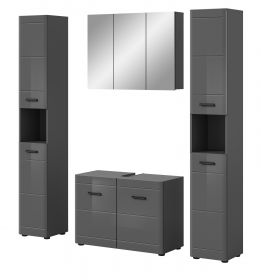 Badmöbel Set 4-teilig Strong in grau Hochglanz Badkombination 170 x 190 cm Badmöbel Set 4-teilig Strong in grau Hochglanz Badkombination 170 x 190 cm