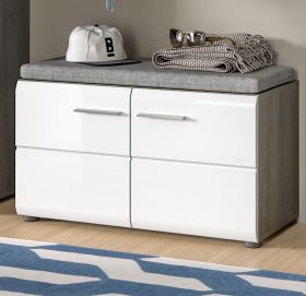 Garderobe Sitzbank Rumba in weiß Hochglanz und Rauchsilber grau Garderobenbank 80 cm Garderobe Sitzbank Rumba in weiß Hochglanz und Rauchsilber grau Garderobenbank 80 cm