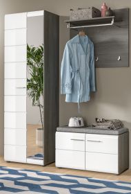 Garderobe Set 3-teilig Rumba in weiß Hochglanz und Rauchsilber grau Garderobenkombination 155 cm Garderobe Set 3-teilig Rumba in weiß Hochglanz und Rauchsilber grau Garderobenkombination 155 cm