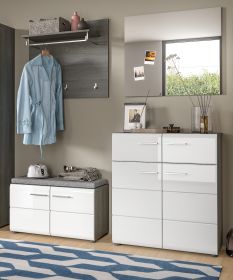 Garderobe Set 4-teilig Rumba in weiß Hochglanz und Rauchsilber grau Garderobenkombination 175 cm Garderobe Set 4-teilig Rumba in weiß Hochglanz und Rauchsilber grau Garderobenkombination 175 cm