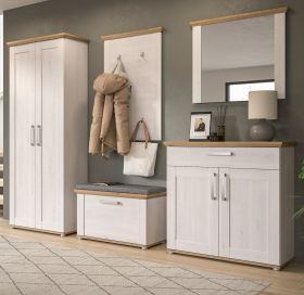 Garderobe Set 5-teilig Mirano in weiß Lärche und Eiche Artisan Landhaus Garderobenkombination 285 cm Garderobe Set 5-teilig Mirano in weiß Lärche und Eiche Artisan Landhaus Garderobenkombination 285 cm