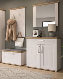 Garderobe Set 4-teilig Mirano in weiß Lärche und Eiche Artisan Landhaus Garderobenkombination 190 cm Garderobe Set 4-teilig Mirano in weiß Lärche und Eiche Artisan Landhaus Garderobenkombination 190 cm