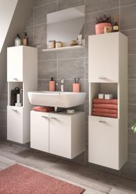 Badmöbel Set 4-teilig Lowell in weiß Badkombination hängend / stehend 137 x 186 cm Badmöbel Set 4-teilig Lowell in weiß Badkombination hängend / stehend 137 x 186 cm