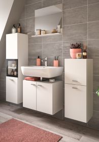 Badmöbel Set 4-teilig Lowell in weiß und schwarz Badkombination hängend / stehend 137 x 186 cm Badmöbel Set 4-teilig Lowell in weiß und schwarz Badkombination hängend / stehend 137 x 186 cm