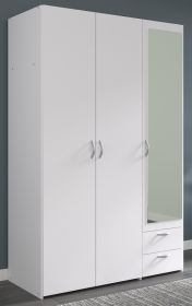 Kleiderschrank Enjour in weiß Drehtürenschrank 3-türig mit Spiegel 120 x 185 cm Kleiderschrank Enjour in weiß Drehtürenschrank 3-türig mit Spiegel 120 x 185 cm