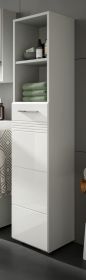 Badezimmer Hochschrank Carlo in wei Hochglanz und grau Badschrank mit Soft-Close 30 x 150 cm