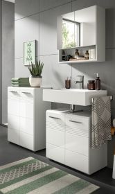 Badmöbel Set 3-teilig Carlo in weiß Hochglanz und grau Badkombination mit Soft-Close 135 cm Badmöbel Set 3-teilig Carlo in weiß Hochglanz und grau Badkombination mit Soft-Close 135 cm