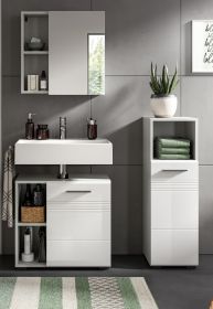 Badmöbel Set 3-teilig Carlo in weiß Hochglanz und grau Badkombination mit Soft-Close 105 cm Badmöbel Set 3-teilig Carlo in weiß Hochglanz und grau Badkombination mit Soft-Close 105 cm