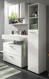 Badmöbel Set 3-teilig Carlo in weiß Hochglanz und grau Badkombination mit Soft-Close 125 cm Badmöbel Set 3-teilig Carlo in weiß Hochglanz und grau Badkombination mit Soft-Close 125 cm