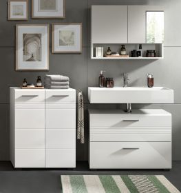Badmöbel Set 3-teilig Carlo in weiß Hochglanz und grau Badkombination mit Soft-Close 155 cm Badmöbel Set 3-teilig Carlo in weiß Hochglanz und grau Badkombination mit Soft-Close 155 cm
