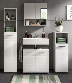Badmöbel Set 4-teilig Carlo in weiß Hochglanz und grau Badkombination mit Soft-Close 150 cm Badmöbel Set 4-teilig Carlo in weiß Hochglanz und grau Badkombination mit Soft-Close 150 cm