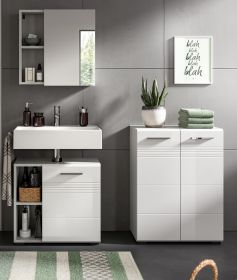 Badmöbel Set 3-teilig Carlo in weiß Hochglanz und grau Badkombination mit Soft-Close 135 cm Badmöbel Set 3-teilig Carlo in weiß Hochglanz und grau Badkombination mit Soft-Close 135 cm