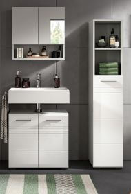 Badmöbel Set 3-teilig Carlo in weiß Hochglanz und grau Badkombination mit Soft-Close 105 cm Badmöbel Set 3-teilig Carlo in weiß Hochglanz und grau Badkombination mit Soft-Close 105 cm
