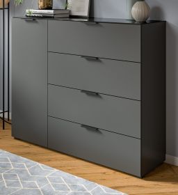Kommode Riano in grau mit Glasauflage Sideboard 135 cm, Soft-Close-Funktion Kommode Riano in grau mit Glasauflage Sideboard 135 cm, Soft-Close-Funktion