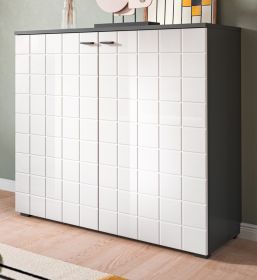 Kommode Hakon in weiß Hochglanz und grau Sideboard 92 x 86 Kommode Hakon in weiß Hochglanz und grau Sideboard 92 x 86