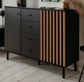 Kommode Biella in schwarz und Artisan Eiche, Sideboard 118 cm Anti Fingerprint beschichtet Kommode Biella in schwarz und Artisan Eiche, Sideboard 118 cm Anti Fingerprint beschichtet