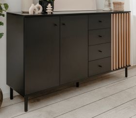 Sideboard Biella in schwarz und Artisan Eiche, 160 x 90 cm Anti Fingerprint beschichtet Sideboard Biella in schwarz und Artisan Eiche, 160 x 90 cm Anti Fingerprint beschichtet