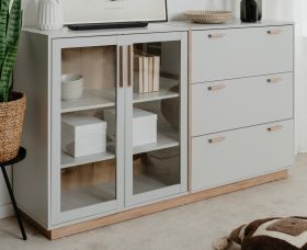 Sideboard Hanno in grau und Hickory Walnuss Kommode 163 x 94 cm