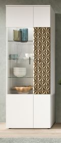 Vitrine Relief in weiß und Gold mit 3-D Struktur Vitrinenschrank 70 x 195 cm Vitrine Relief in weiß und Gold mit 3-D Struktur Vitrinenschrank 70 x 195 cm