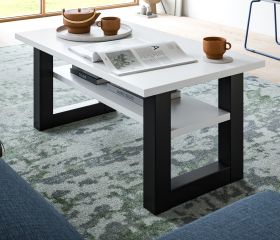 Couchtisch Eldon in weiß und grau Beistelltisch 90 x 50 cm Couchtisch Eldon in weiß und grau Beistelltisch 90 x 50 cm