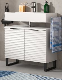 Waschbeckenunterschrank Roove in weiß mit 3D-Wellenstruktur Badezimmer Unterschrank, Soft-Close-Funktion Waschbeckenunterschrank Roove in weiß mit 3D-Wellenstruktur Badezimmer Unterschrank, Soft-Close-Funktion
