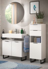 Badmöbel Set 3-teilig Roove in weiß mit 3D-Wellenstruktur Badkombination, Soft-Close-Funktion Badmöbel Set 3-teilig Roove in weiß mit 3D-Wellenstruktur Badkombination, Soft-Close-Funktion