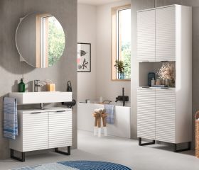 Badmöbel Set 3-teilig Roove in weiß mit 3D-Wellenstruktur Badkombination, Soft-Close-Funktion Badmöbel Set 3-teilig Roove in weiß mit 3D-Wellenstruktur Badkombination, Soft-Close-Funktion