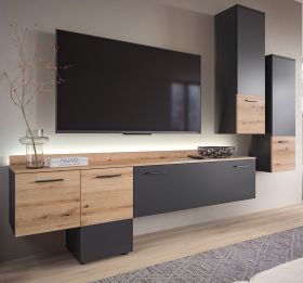 Wohnwand Elian in grau und Evoke Eiche Wohnkombination 3-teilig inkl. LED, Soft-Close-Funktion Wohnwand Elian in grau und Evoke Eiche Wohnkombination 3-teilig inkl. LED, Soft-Close-Funktion