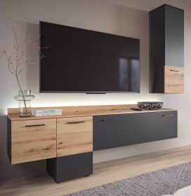 Wohnwand Elian in grau und Evoke Eiche Wohnkombination inkl. LED, Soft-Close-Funktion Wohnwand Elian in grau und Evoke Eiche Wohnkombination inkl. LED, Soft-Close-Funktion