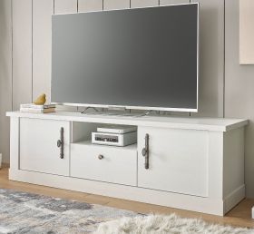 TV-Lowboard Fiastra in weiß Pinie Landhaus TV Unterteil 155 cm, Soft-Close-Funktion TV-Lowboard Fiastra in weiß Pinie Landhaus TV Unterteil 155 cm, Soft-Close-Funktion