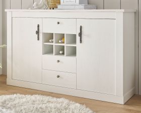Sideboard Fiastra in wei Pinie Landhaus hohe Kommode 166 x 100 cm, Soft-Close-Funktion