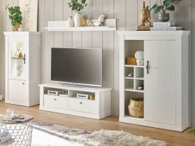 Wohnwand Fiastra in wei Pinie Landhaus Wohnkombination 4-teilig, Soft-Close-Funktion