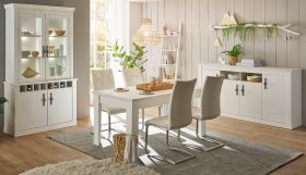 Esszimmer Set 3-teilig Fiastra in weiß Pinie Landhaus, Soft-Close-Funktion Esszimmer Set 3-teilig Fiastra in weiß Pinie Landhaus, Soft-Close-Funktion