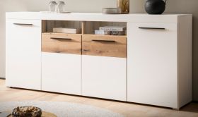 Sideboard Lavell in wei matt und Evoke Eiche Kommode 205 cm, Soft-Close-Funktion