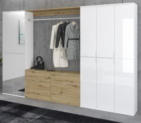 Garderobe mit Spiegel SystemX in weiß Hochglanz und Artisan Eiche Garderobenschrank 273 x 193 cm Garderobe mit Spiegel SystemX in weiß Hochglanz und Artisan Eiche Garderobenschrank 273 x 193 cm