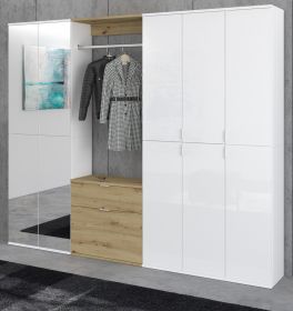 Garderobe mit Spiegel SystemX in weiß Hochglanz und Artisan Eiche Garderobenschrank 213 x 193 cm Garderobe mit Spiegel SystemX in weiß Hochglanz und Artisan Eiche Garderobenschrank 213 x 193 cm