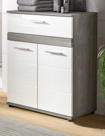 Badezimmer Kommode Bailey in weiß Hochglanz und Rauchsilber grau Badschrank 71 x 79 cm Badezimmer Kommode Bailey in weiß Hochglanz und Rauchsilber grau Badschrank 71 x 79 cm